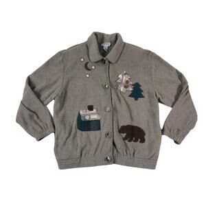 Vintage 1980s 1990s Teddi Fleece Embroidered Button Pine Trees Women's Jacket XL